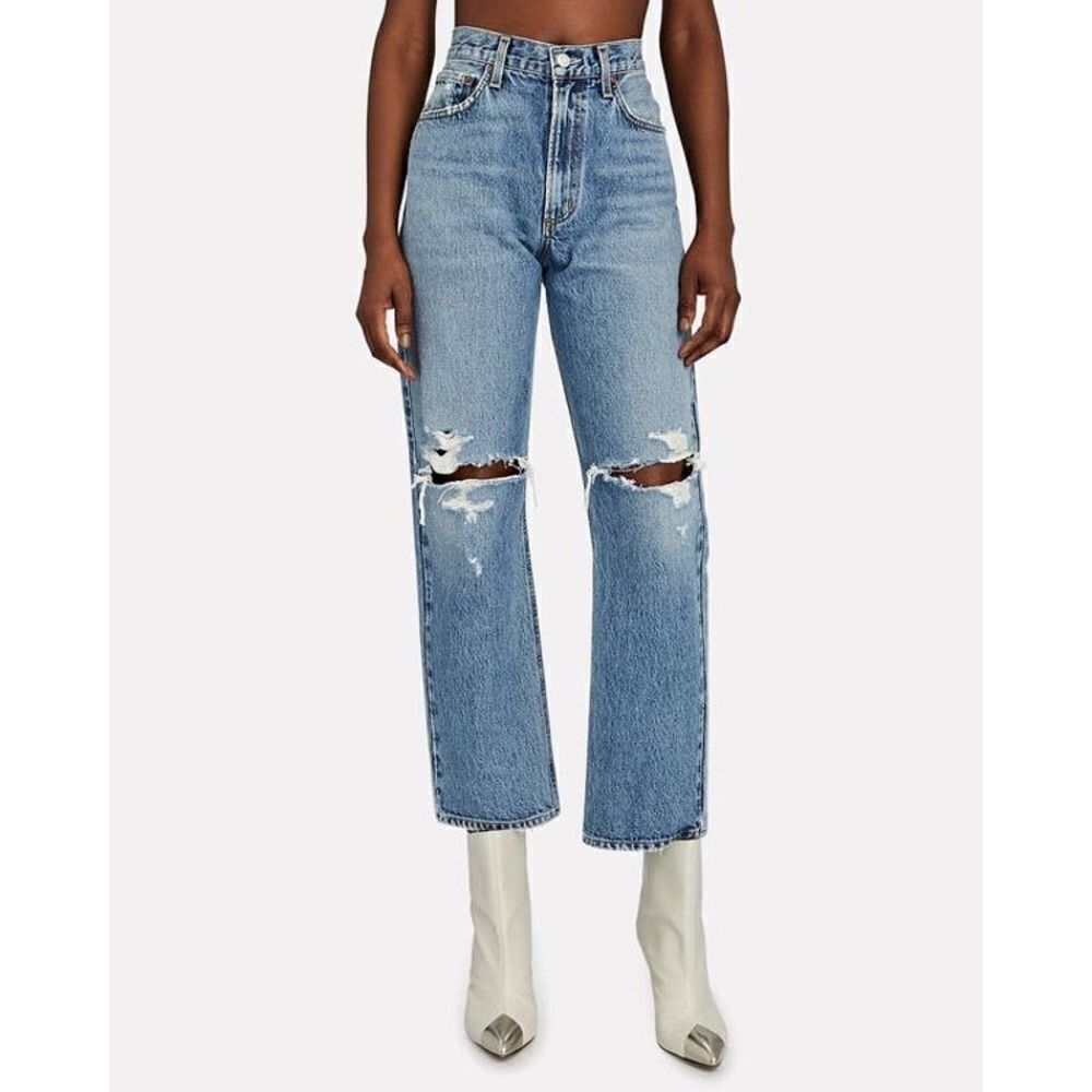 Agolde Mia Mid-Rise Distressed Straight-Leg Jeans 25”